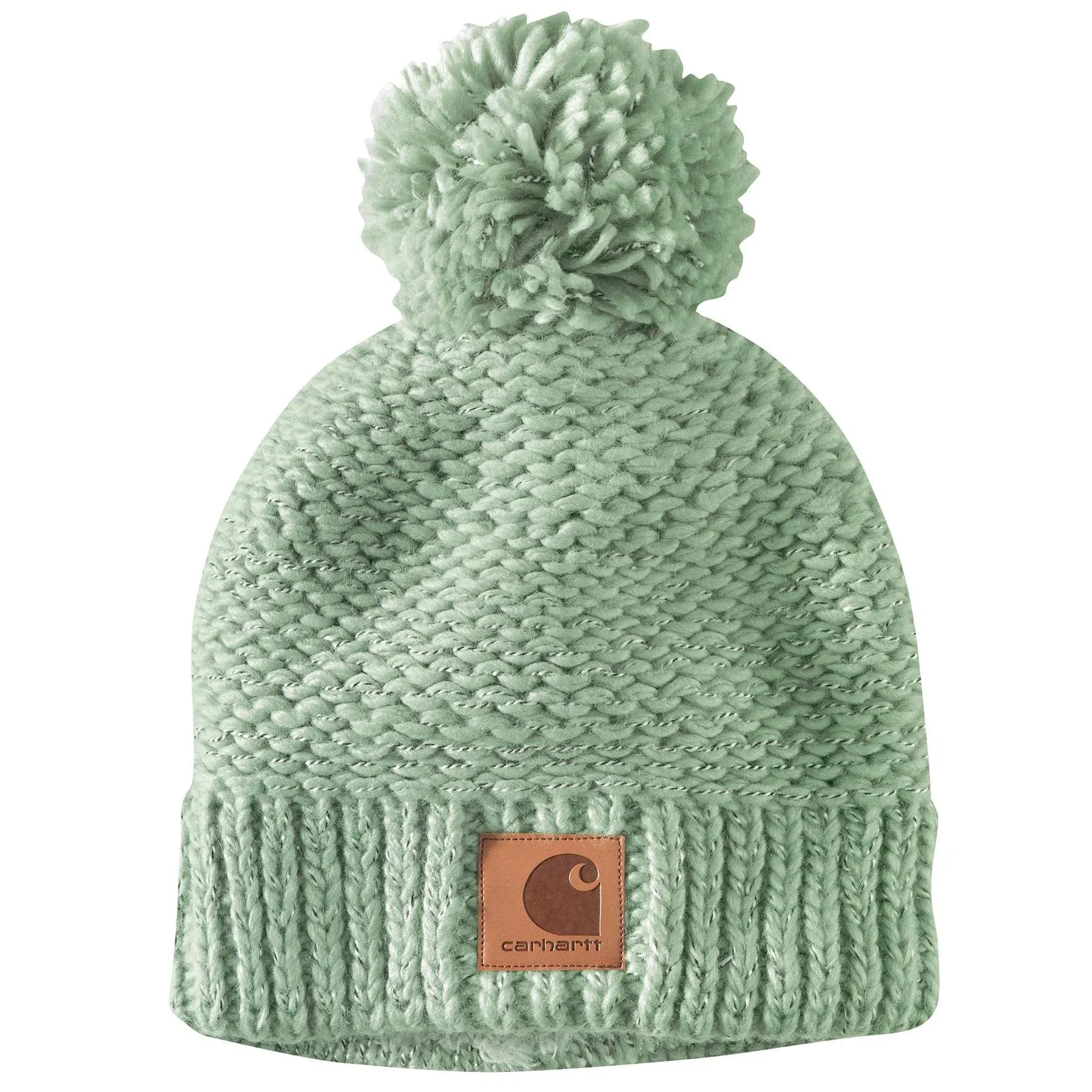 Carhartt Womens Rib Knit Sherpa Lined Pom Pom Beanie One Size Green Jade