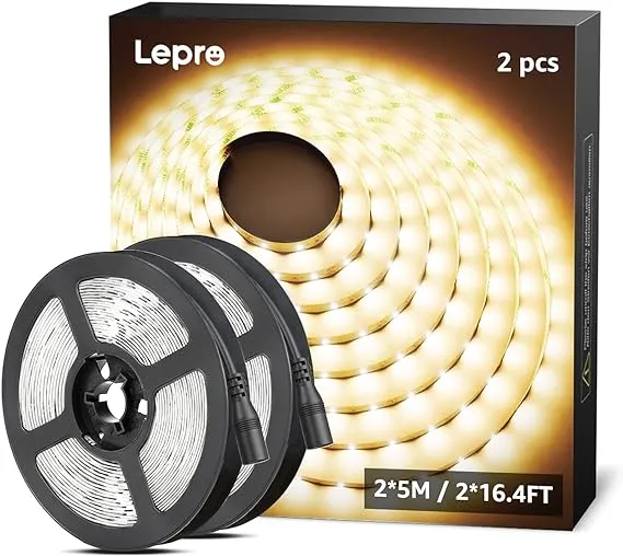 Lepro 12V LED Strip Light, Flexible, SMD 2835, 300 LEDs, 32.8 ft, Warm White 