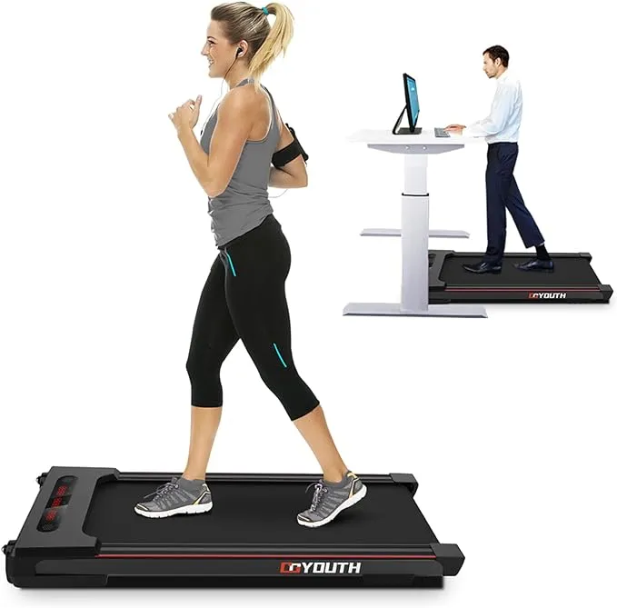 GOYOUTH 2 in 1 Under Desk Electric Treadmill Motorized Exercise Machine with Wireless Speaker, Remote Control and LED Display, Walking Jogging Machine for Home/Office Use