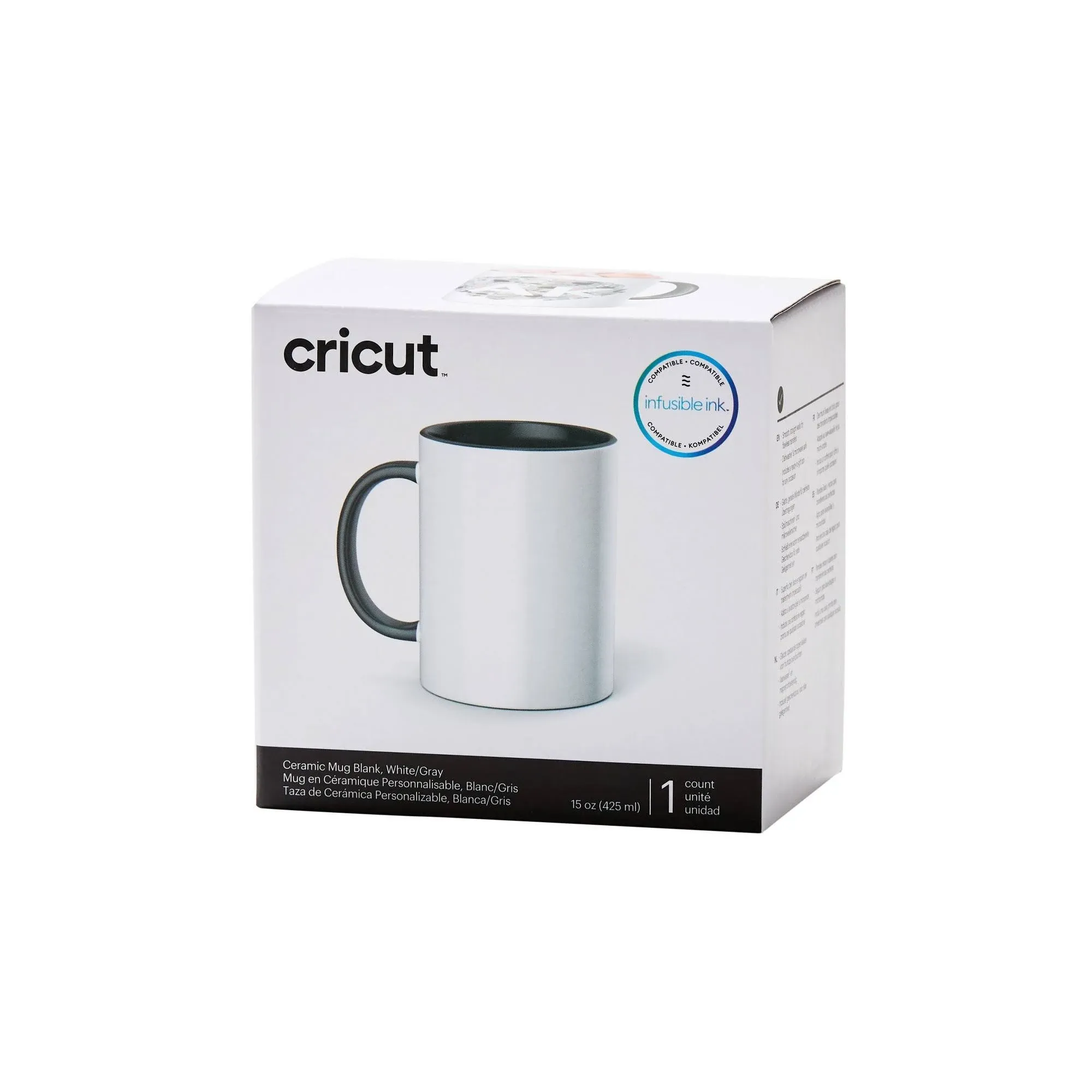 Cricut Mug Press Ceramic Mug Blank 15oz-White/Gra<wbr/>y