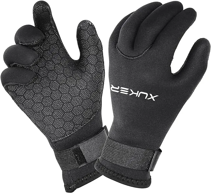 XUKER Water Gloves, 3mm & 5mm Neoprene Five Finger Warm Wetsuit Winter Gloves for Scuba Diving Snorkeling Paddling Surfing Kayaking Canoeing