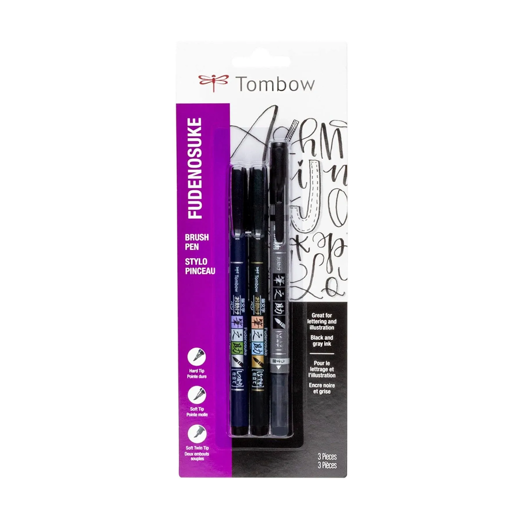 Tombow Fudenosuke Brush Pen 3-Pack