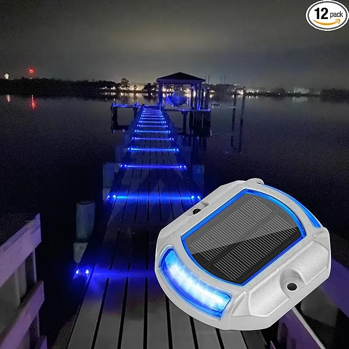 VOLISUN Solar Driveway Lights Dock Deck Lights 12 Pack,2 Colors in 1, LED Wireless Solar Powered Waterproof Outdoor Warning Step Lights for Driveway Sidewalk Pathway (2 Colors Lighting,White/Blue)