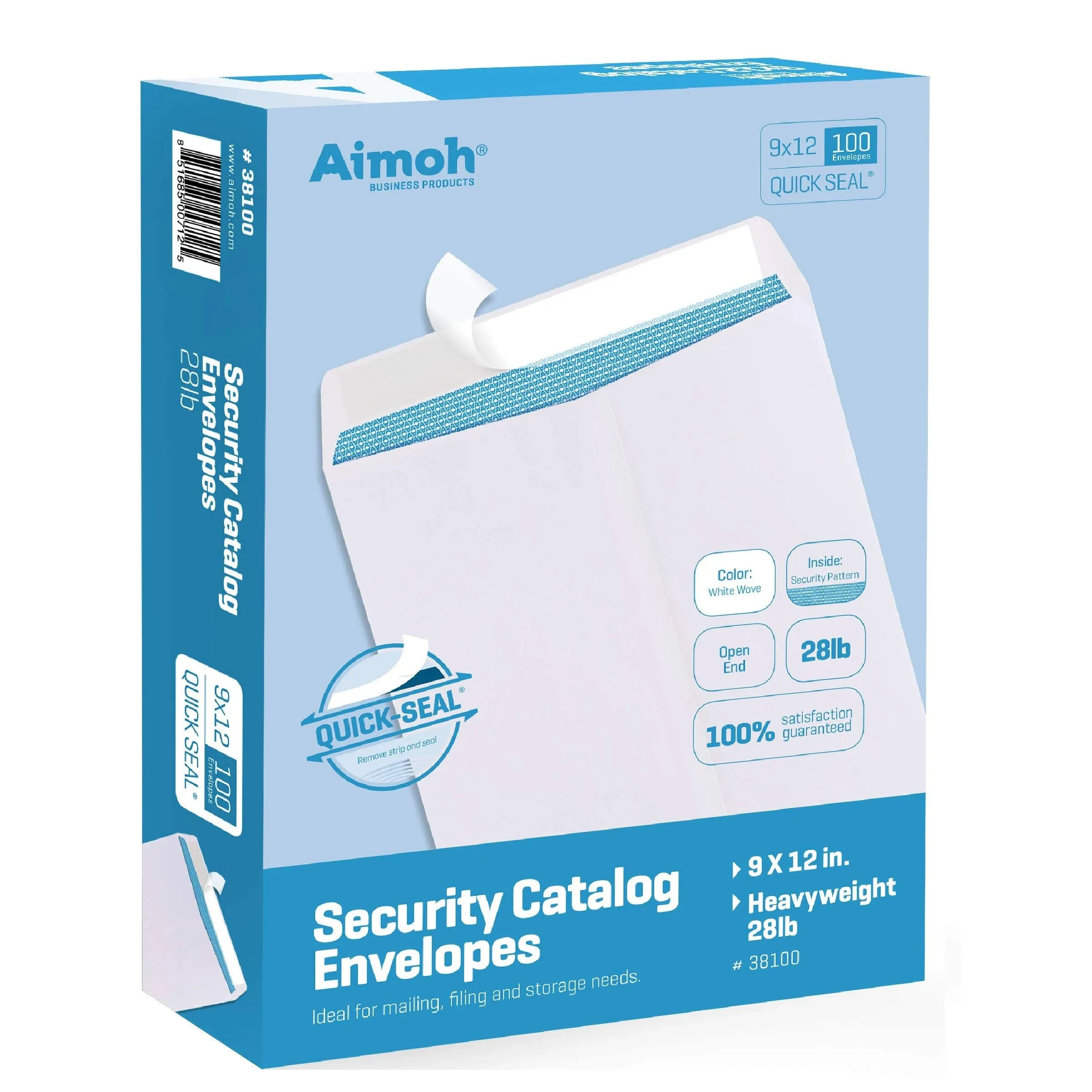 100 9 x 12 Self Seal White Catalog Envelopes - 28lb - Security Tinted (38100)