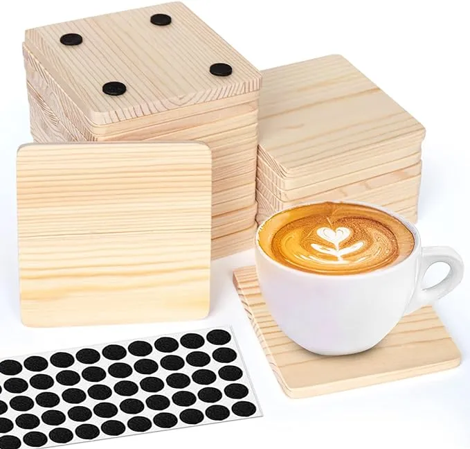 26 Pack Unfinished Wood Coasters 4 Inch Square Blank Wooden Coasters Crafts C...