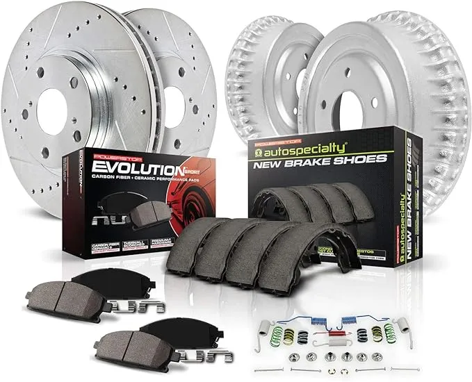 Power Stop K15059DK Front and Rear Z23 Carbon Fiber Brake Pads with Drilled & Slotted Brake Drums Kit