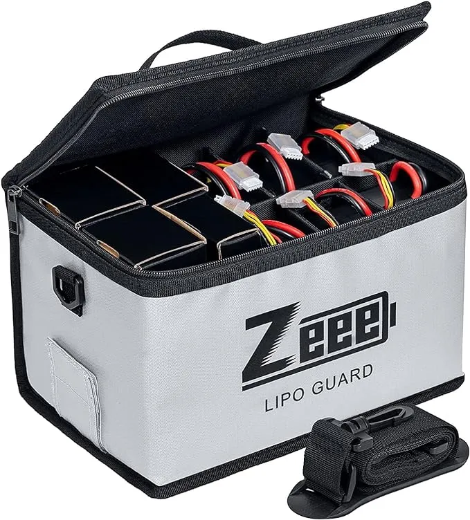 Zeee Lipo Safe Bag Battery Fireproof Bag Large Capacity Storage Guard Battery Safe Pouch for Storage Charging - 10 Cell Adjustable Battery Safe Bag(