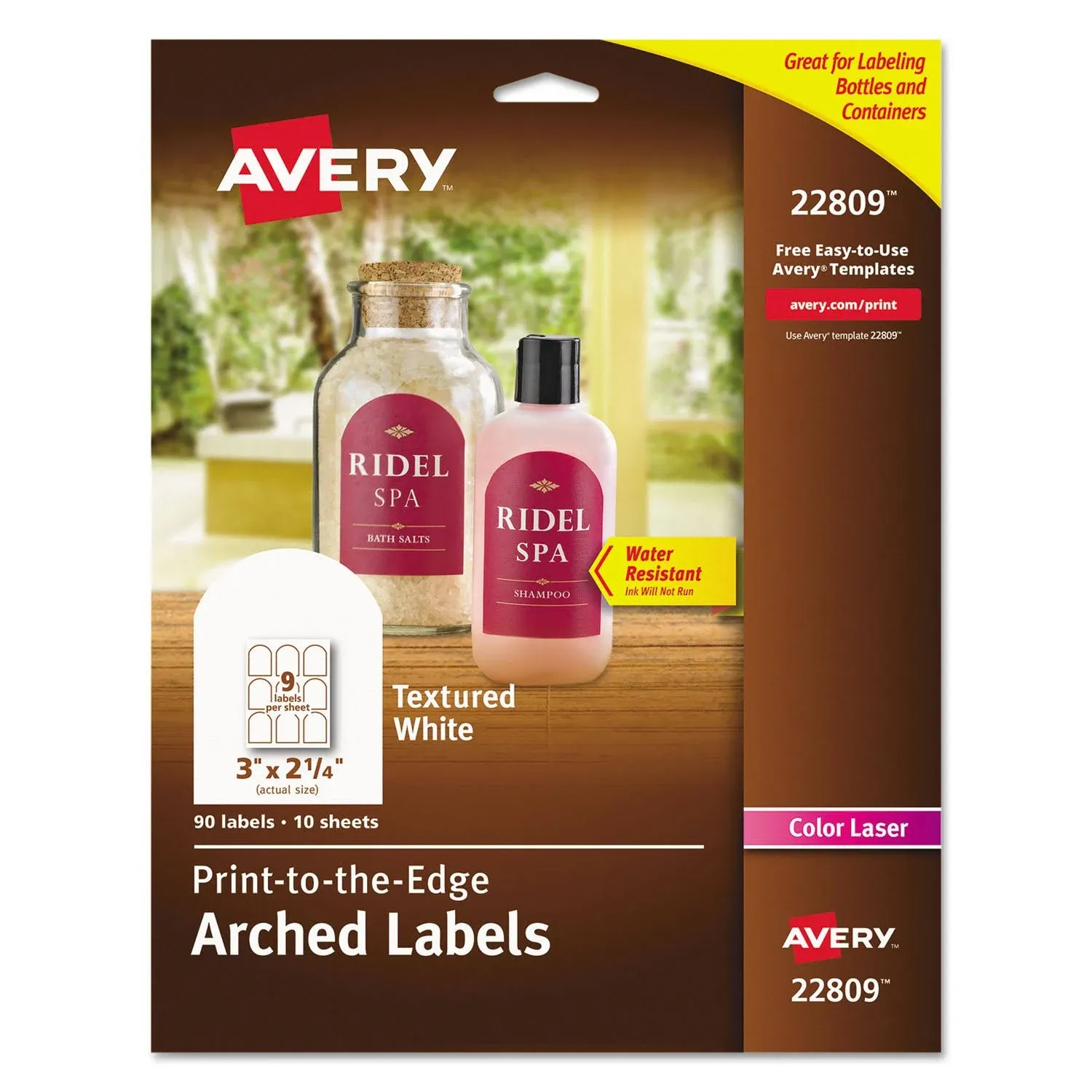 Avery Arched Labels with Sure Feed for Laser Printers, Water Resistant, 3" x 2.25", 90 Labels (22809)