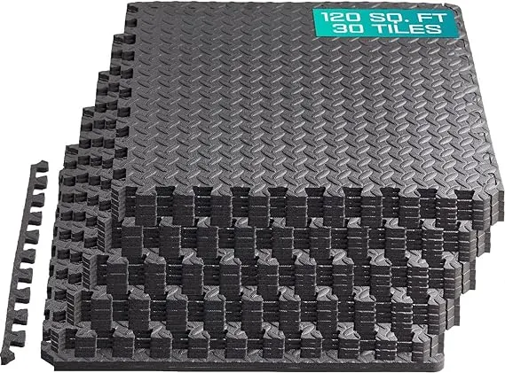 Yes4All 24, 48, 120 SQ. FT Puzzle/Interlocking Exercise Mat Tiles for Home Gym, Exercise EVA Foam Floor Padding with Border for Workout Equipment