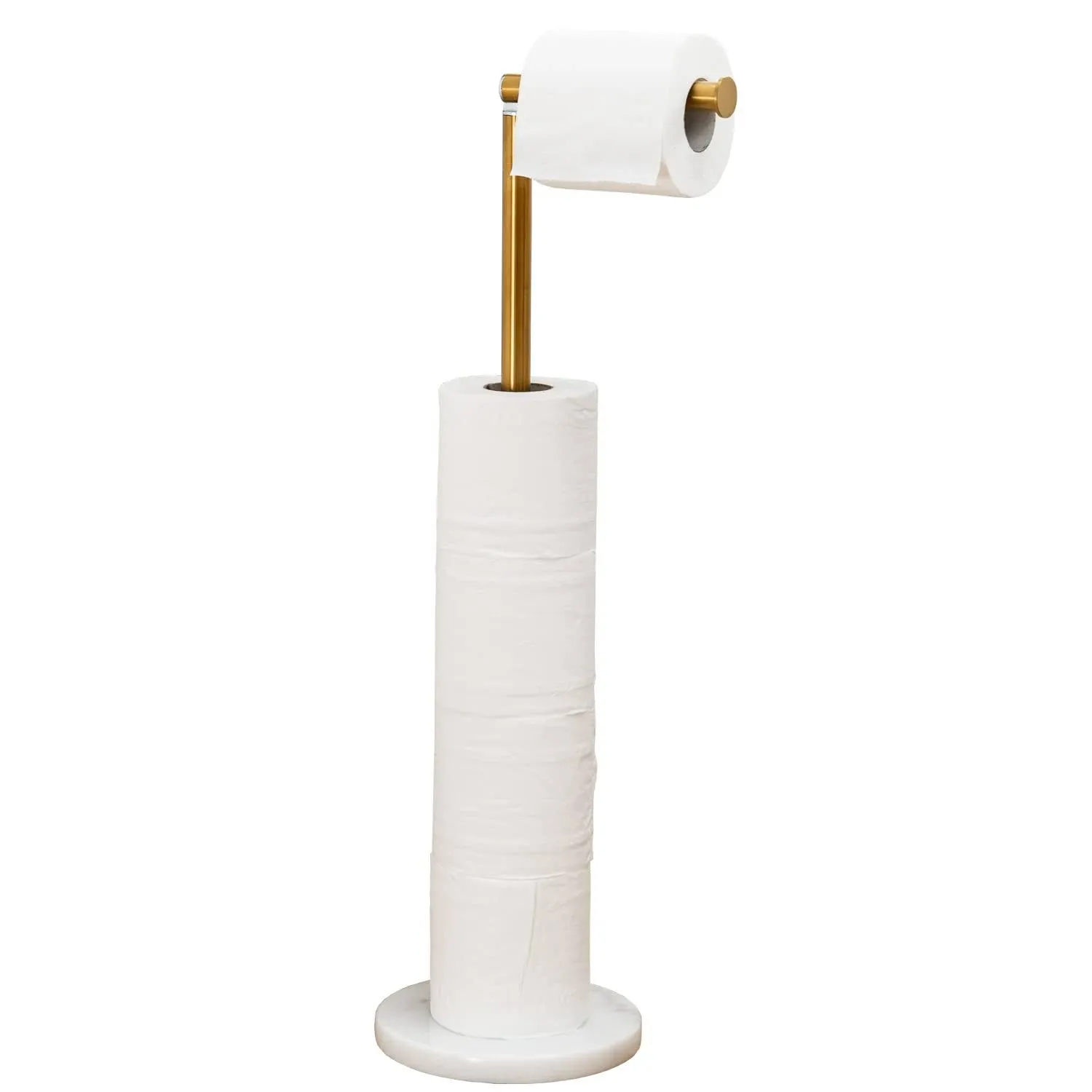 Gold Toilet Paper Holder Stand with Heavy Marble Base, Freestanding Toilet Tissue Roll Holder Gold Brushed, SUS304 Stainless Steel Gold Brushed Finish