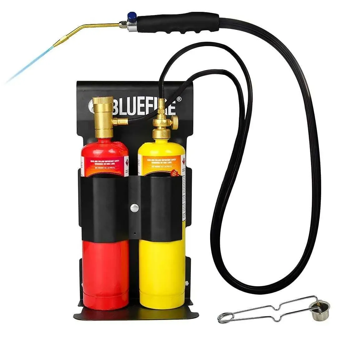 BlueFire Oxypropane Welding Torch Kit with Flint Lighter and Cylinder Holder Rack ...