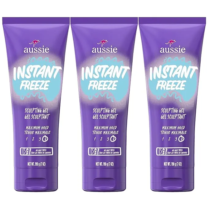 Aussie Instant Freeze Sculpting Maximum Hold Hair Gel with Jojoba Oil, Sea Kelp and Australian Aloe, 7 Oz (Triple Pack)