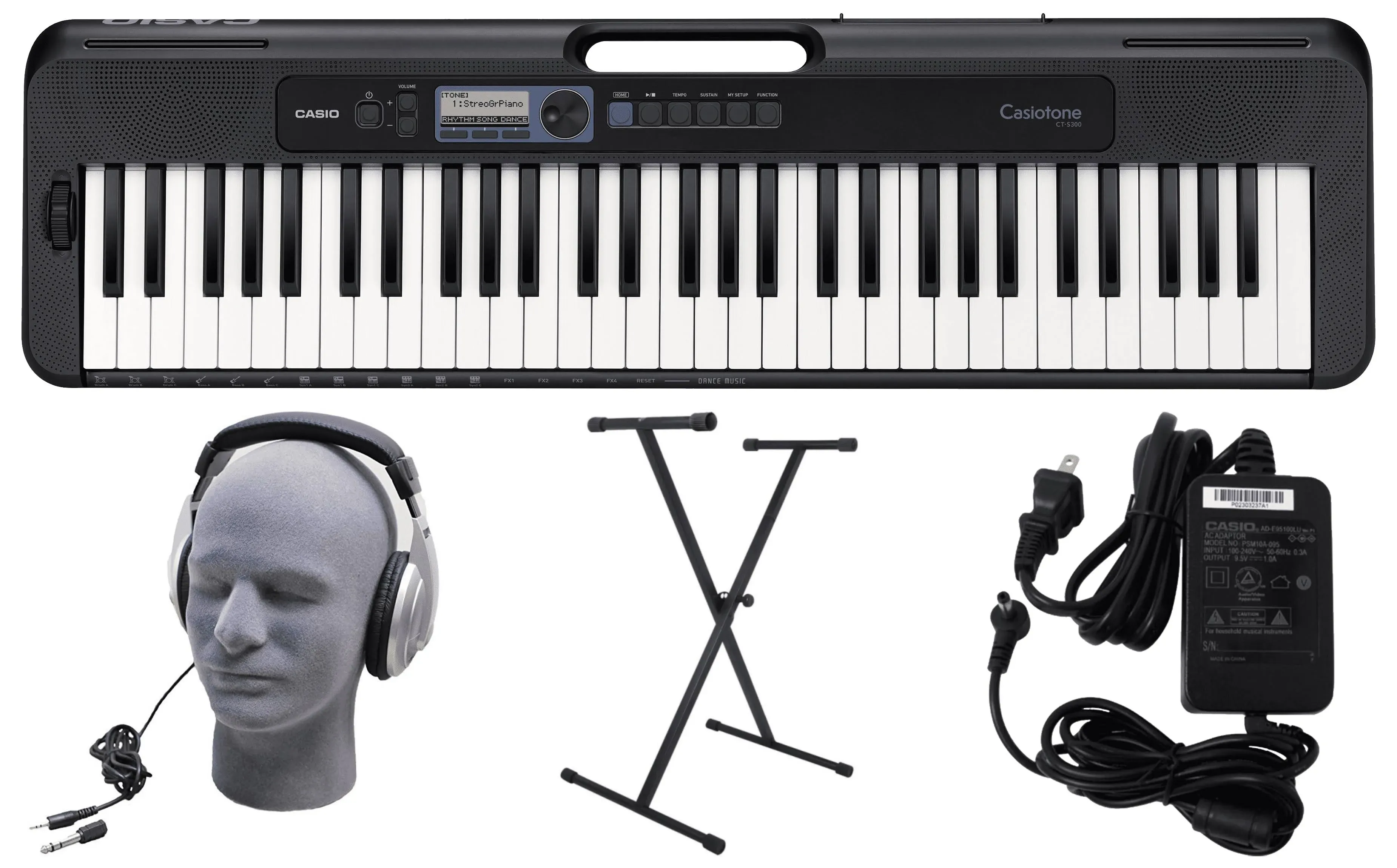 Casio CT-S300 PPK 61-Key Premium Keyboard Pack with Stand, Headphones & Power Supply, Black