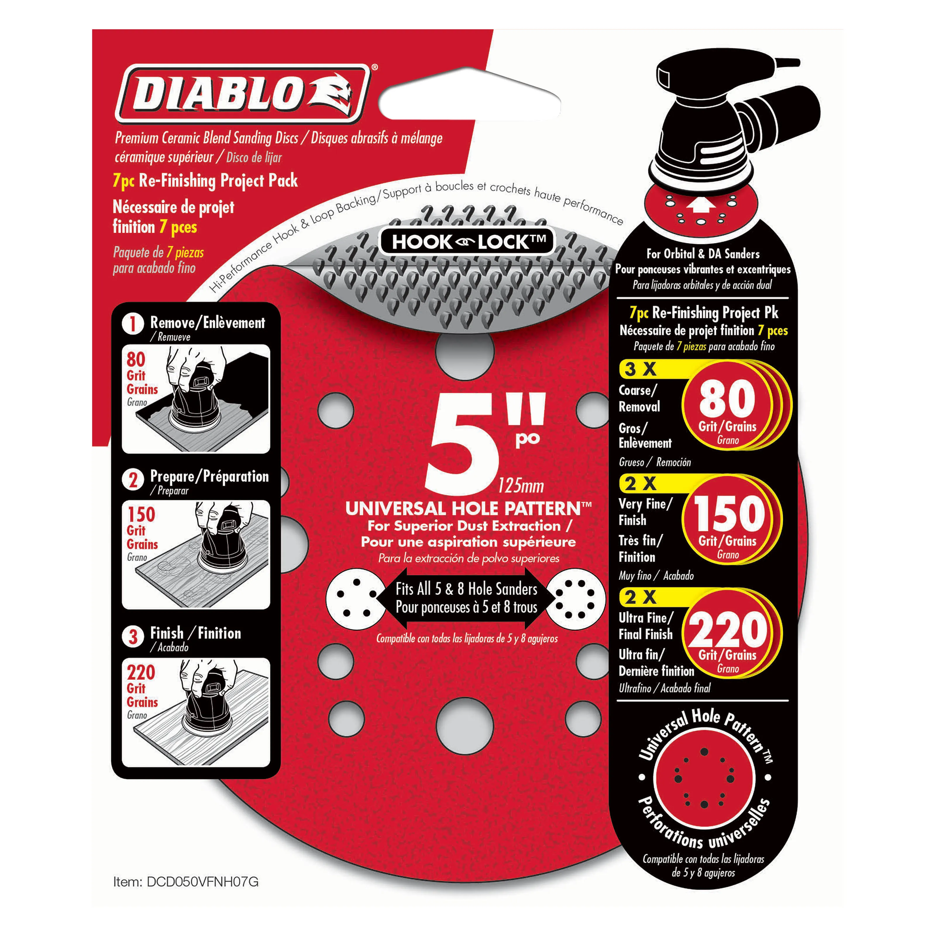 Diablo DCD050VFNH07G 5 in. ROS Hook & Lock Disc Project Pack Refinish (7-Pack)