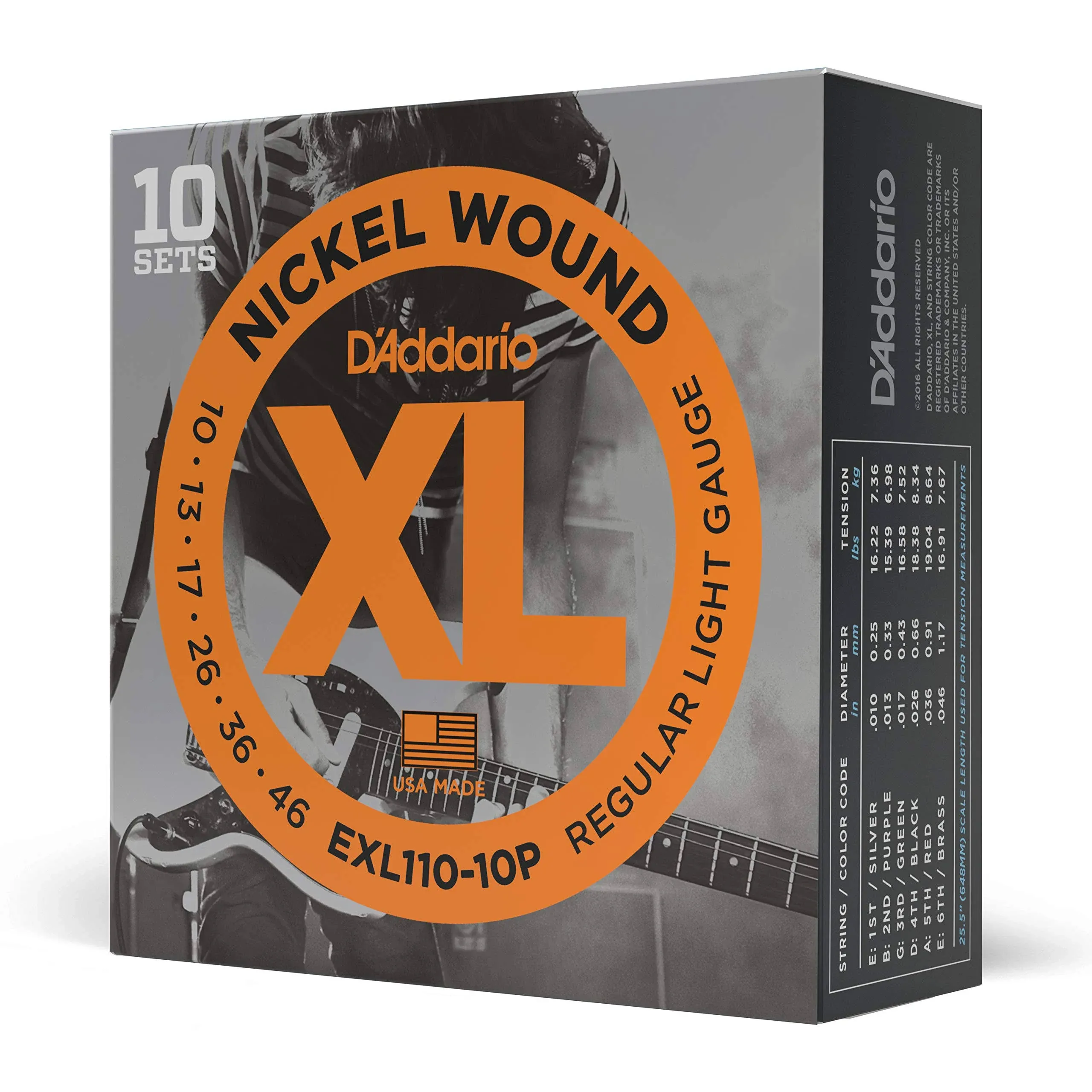 Cuerdas de guitarra D'Addario - Cuerdas de guitarra eléctrica de níquel XL - EXL110-5P - Entonación perfecta, sensación consistente - Para guitarras