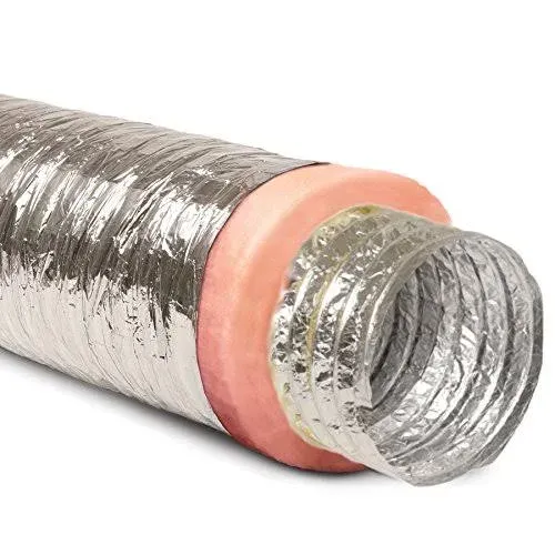 8" Inch Flexible Aluminum Ducting Hose Insulated R-6.0 Air Duct Pipe for for Heavy Duty HVAC & Exhaust Ductwork Insulation - 25' Feet Long - in Accordance with UL 181