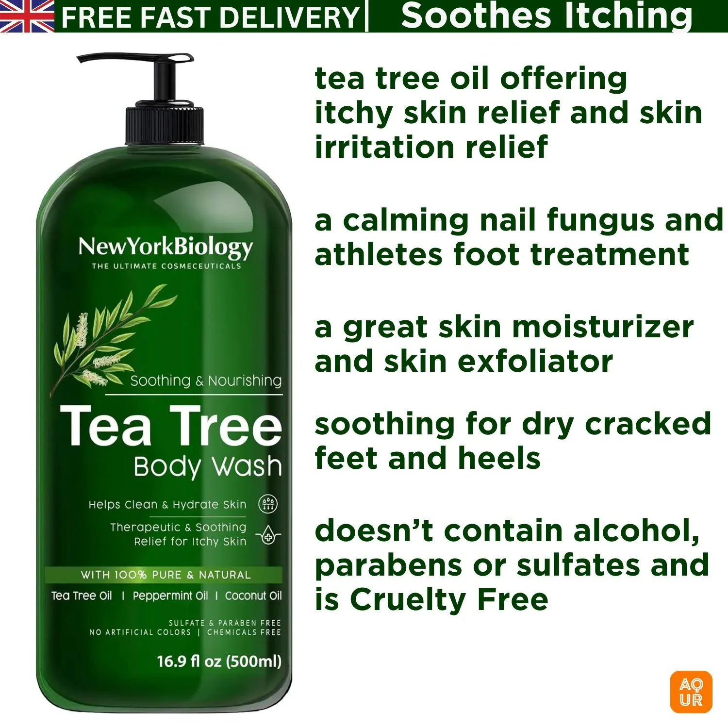 Tea Tree Body Wash - 16 OZ - Helps Jock Itch &amp; Itchy Skin, Nail Fungus, Athletes