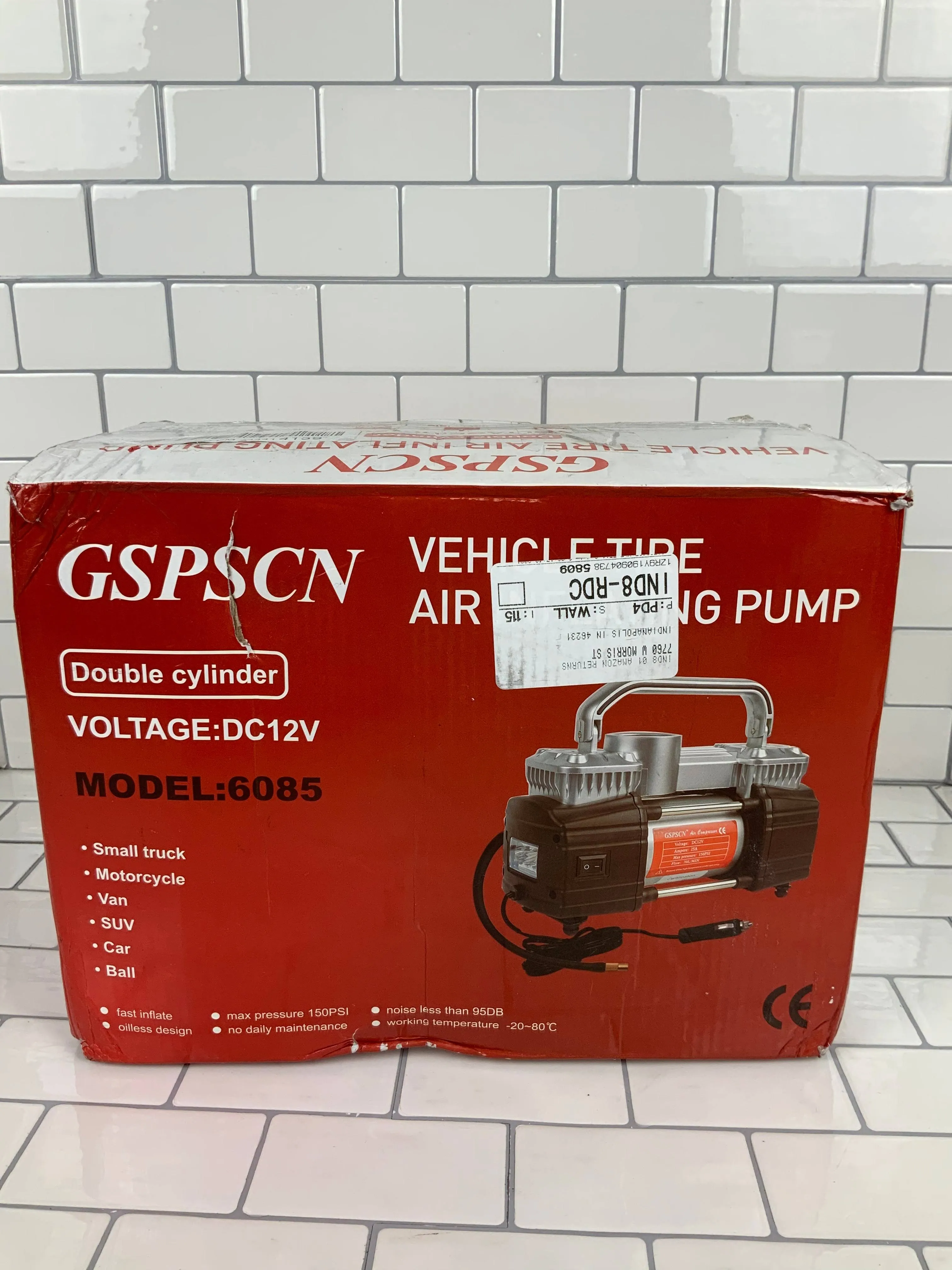 GSPSCN Silver Dual Cylinder 12V Air Compressor Pump for Car Heavy Duty