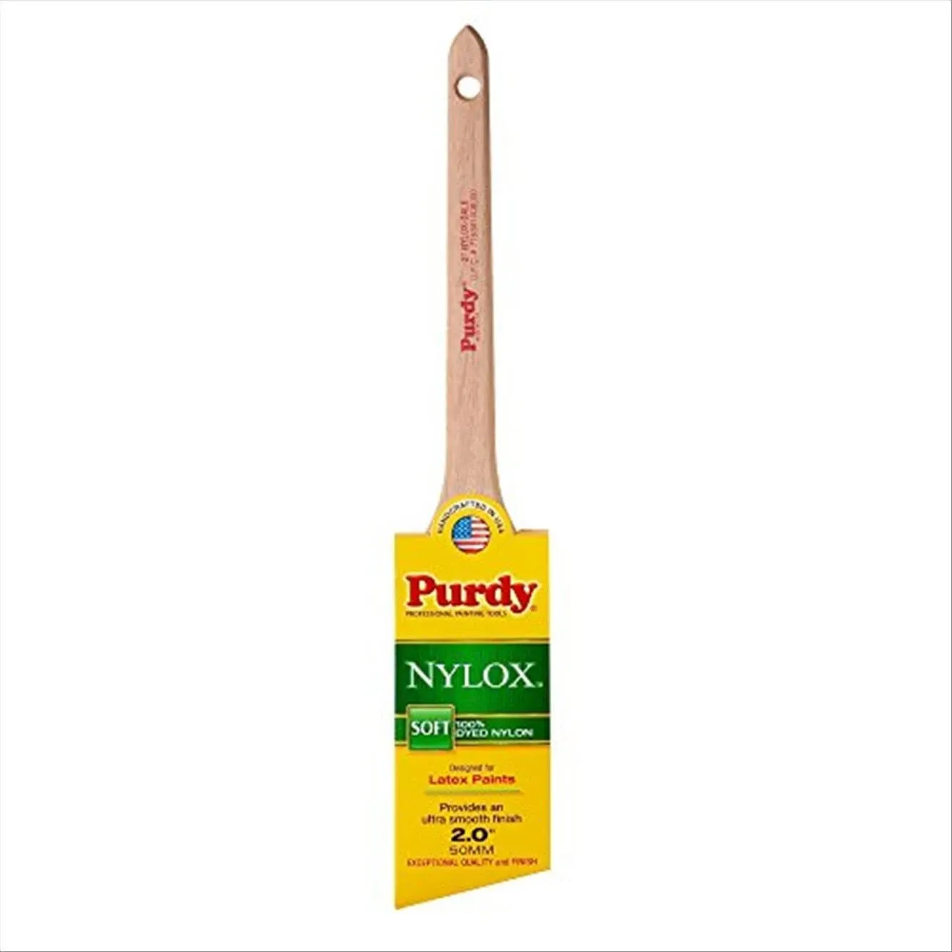 Purdy Nylox Dale 144080220 Angular Trim Brush, 2 in W, 2-7/16 in L Bristle, Nylon Bristle, Rat Tail Handle