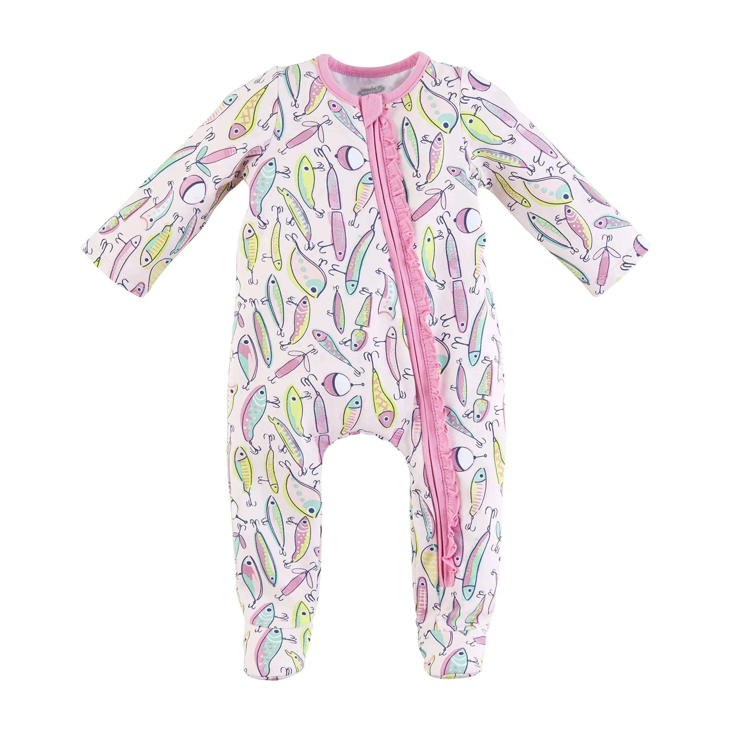 Mud Pie Baby Girl Sleeper, Pink Fishing, 3-6 Months