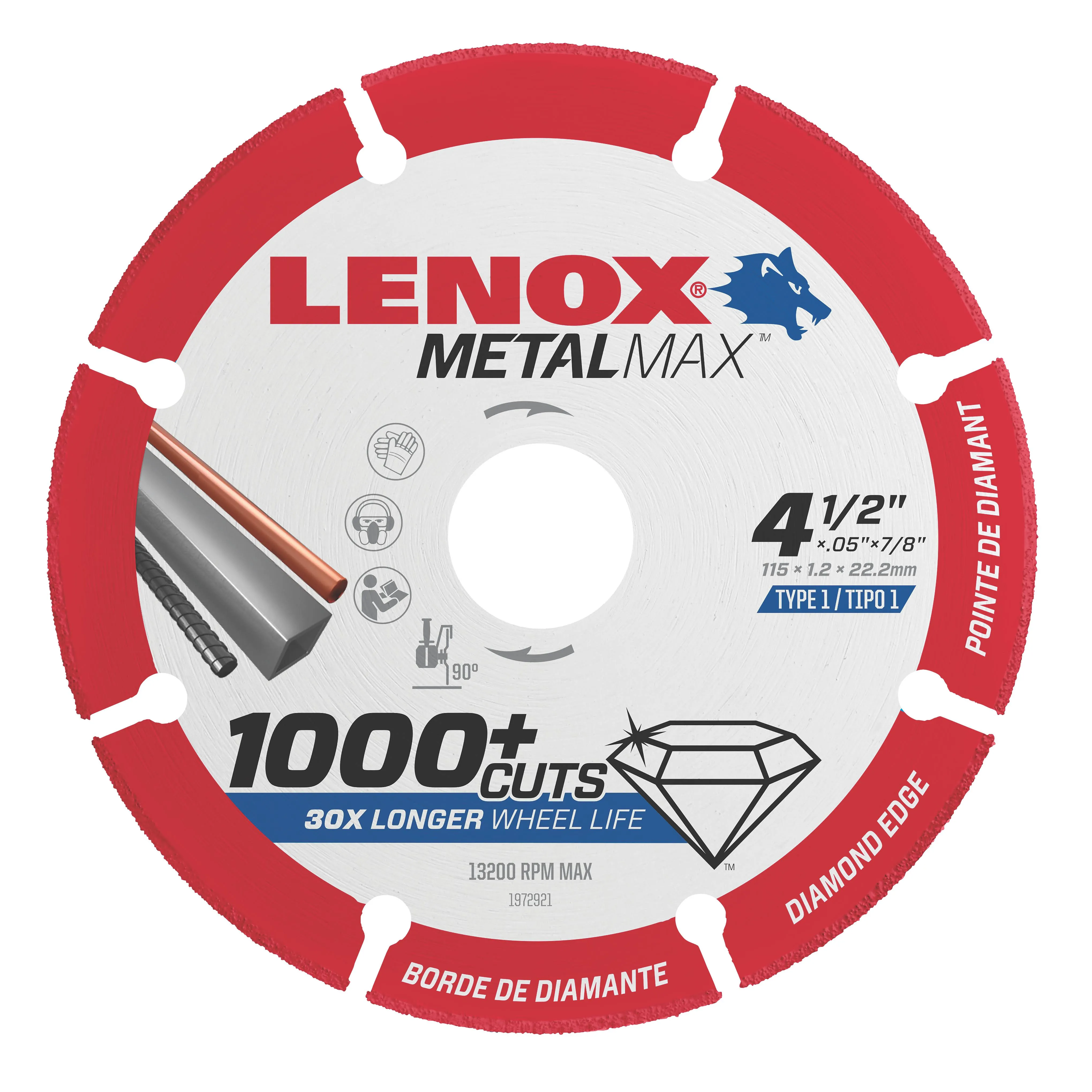  LENOX 1972921 4.5&#034; x 7/8&#034; Arbor MetalMax Diamond Edge Metal Cutoff Wheel