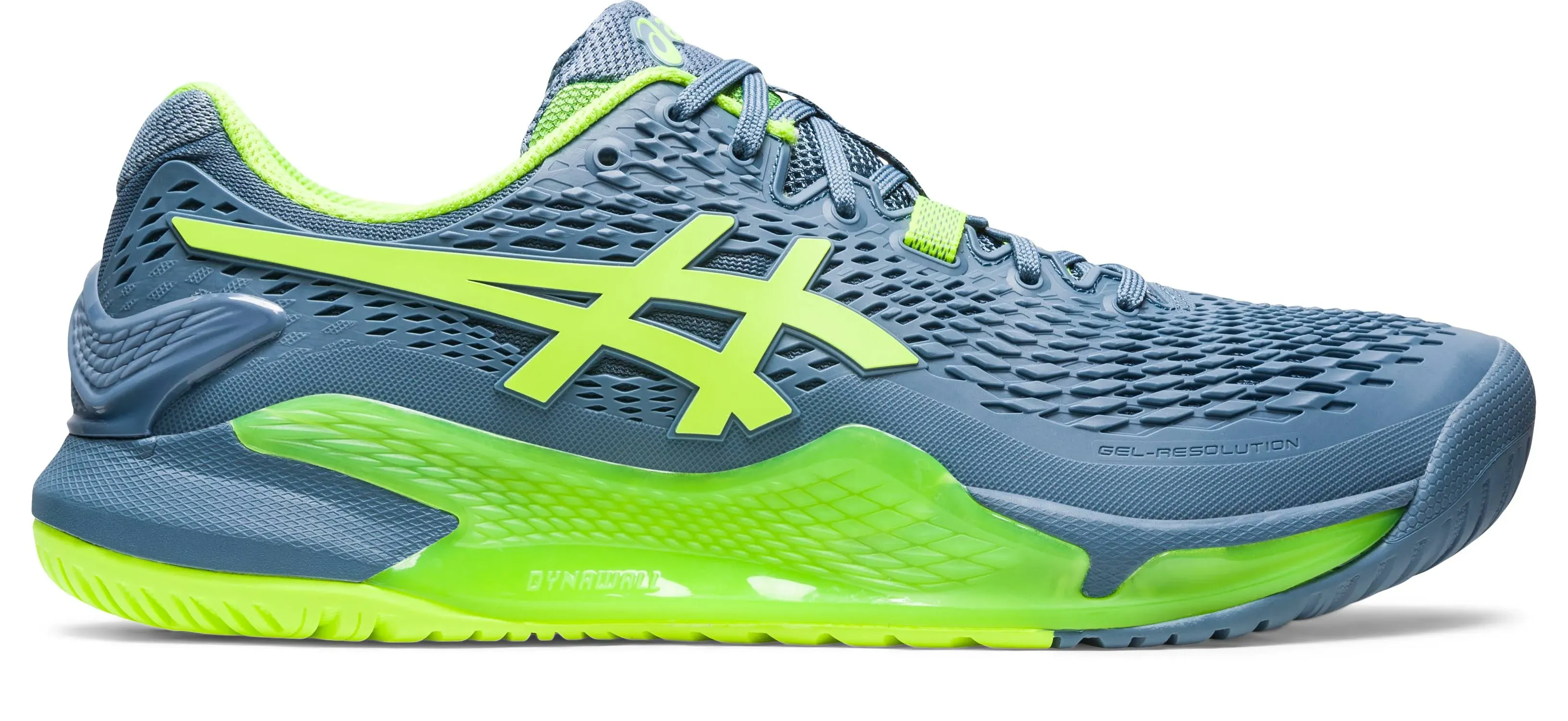 ASICS Men's Gel-Resolution 9 Tennis Shoes (Steel Blue/Hazard Green)