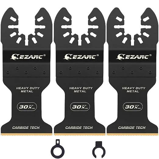 EZARC Carbide Oscillating Saw Blades, Multitool Blades Quick Release for Hard Material, Hardened Metal, Nails, Bolts and Screws, 3-Pack