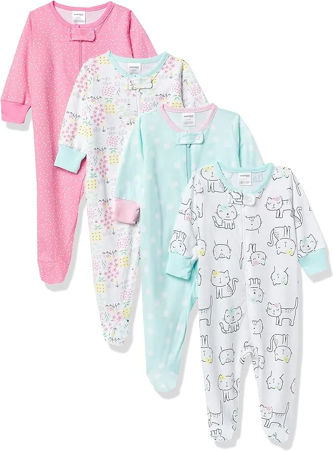 Onesies Brand Baby Girl Sleep 'n Play Footed Pajamas, 4-Pack, Sizes Newborn-6/9M