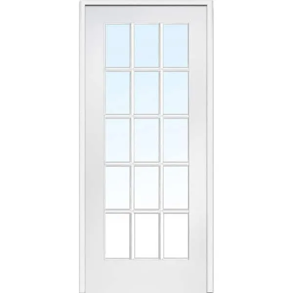 36 in. x 80 in. Right Handed Primed Composite Clear Glass 15 Lite True Divided Single Prehung Interior Door