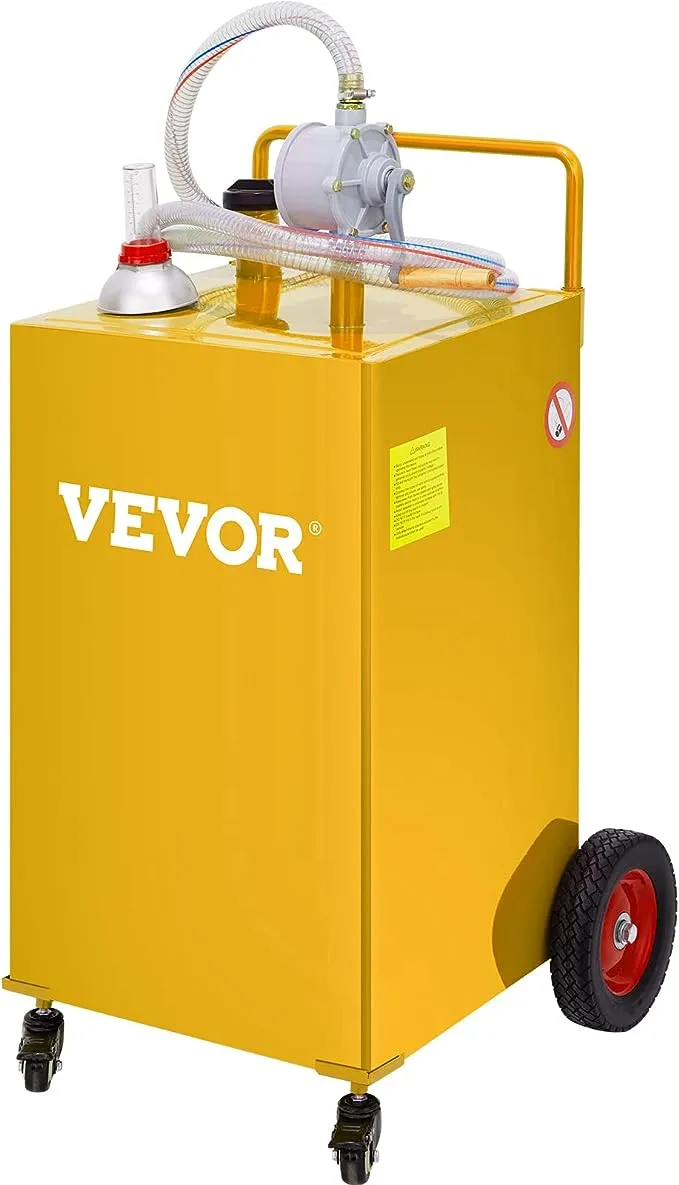 Vevor Fuel Caddy 35 Gallon Gas Storage Tank with Manual Transfer Pump 