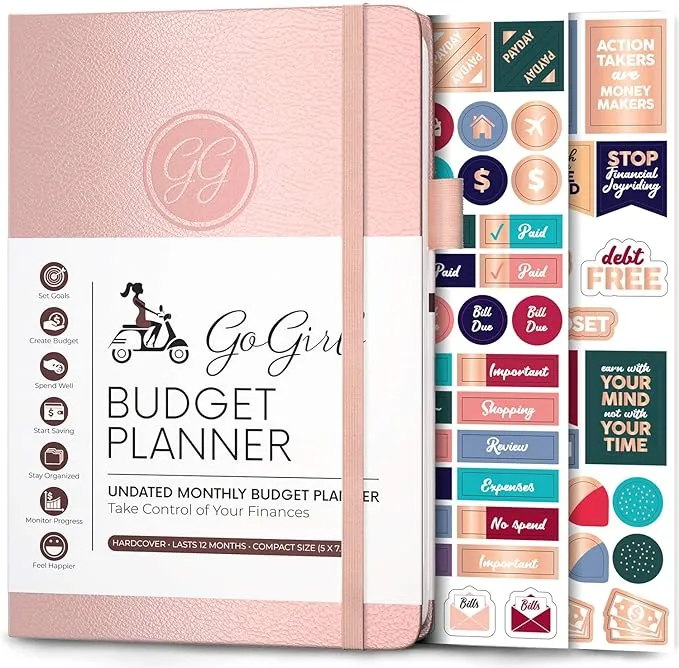 Gogirl Budget Planner and Monthly Bill Organizer – Financial Planner Organizer Budget Book. Bill Book to Control Your Money. Undated – Start Any Time, 5.3" x 7.7", Lasts 1 Year – Rose Gold