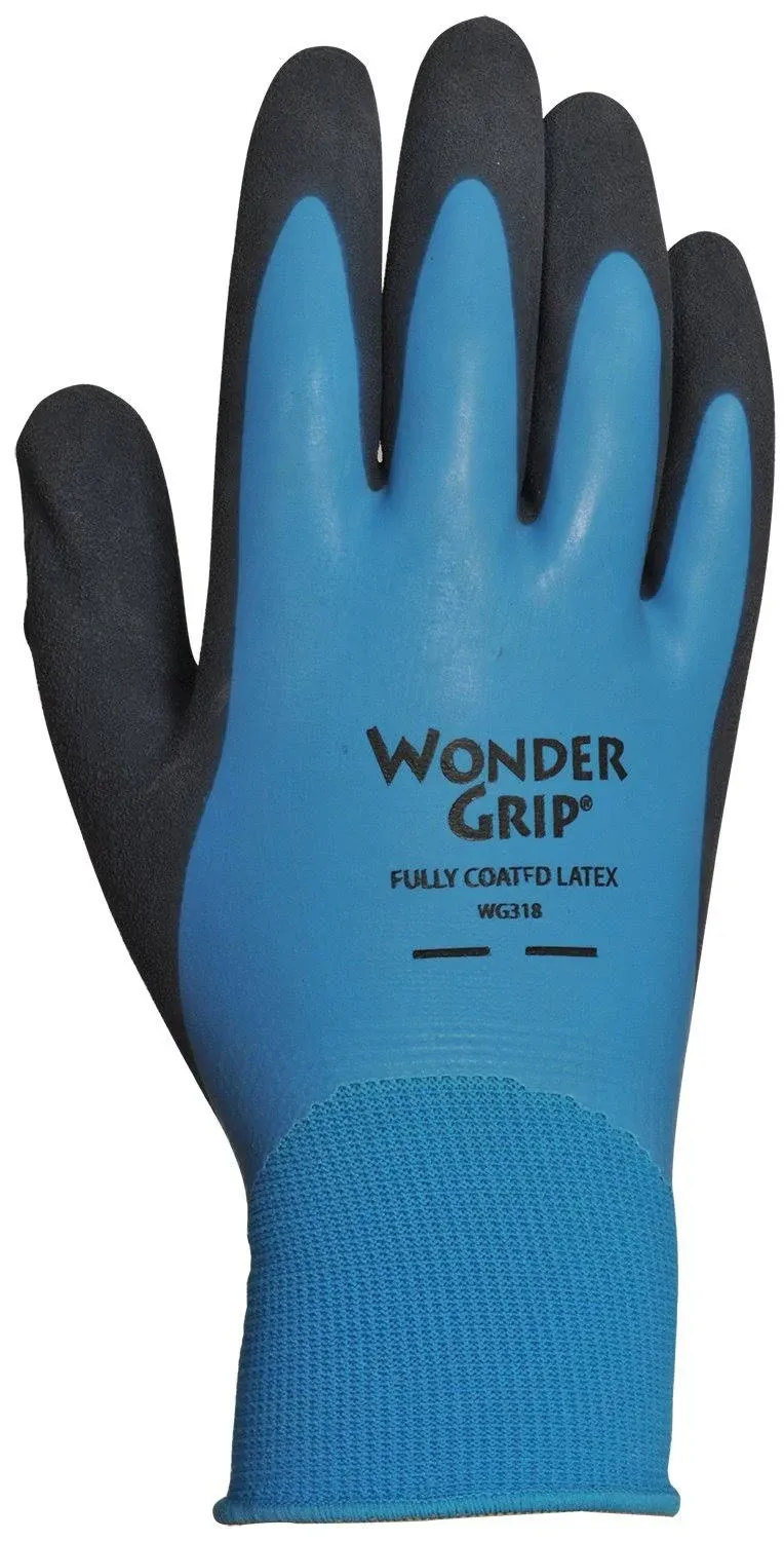 Wonder Grip WG318S Liquid-Proof Double-Coated/Dipped Natural Latex Rubber Work Gloves 13-Gauge Seamless Nylon, Small (Pack of 1)