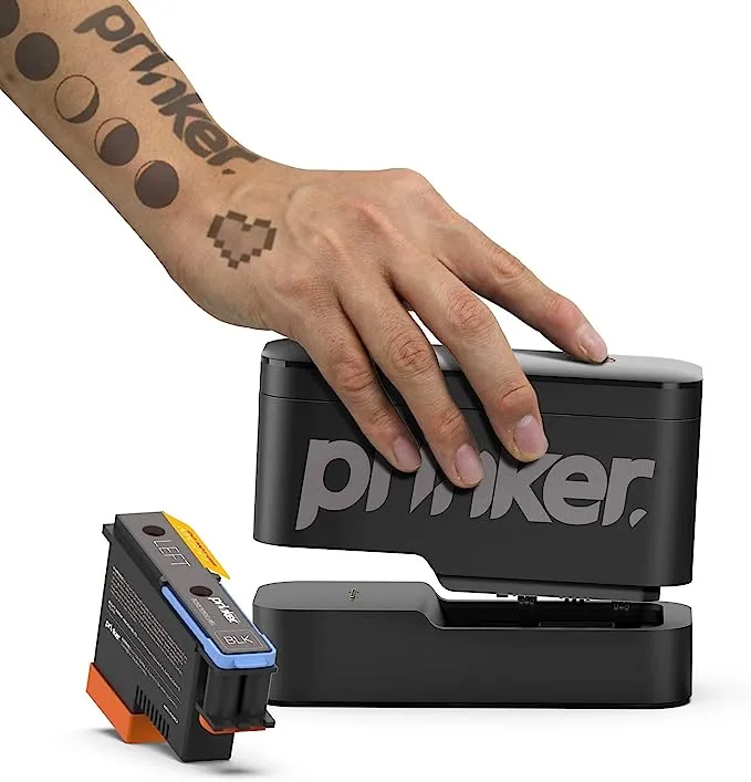 Prinker S Temporary Tattoo Device Package for Your Instant Custom Tattoos with Premium Cosmetic Black Ink - Compatible w/iOS & Android devices