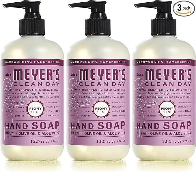 Mrs. Meyer's Hand Soap, Made with Essential Oils, Biodegradable Formula, Peony, 12.5 fl. oz - Pack of 3