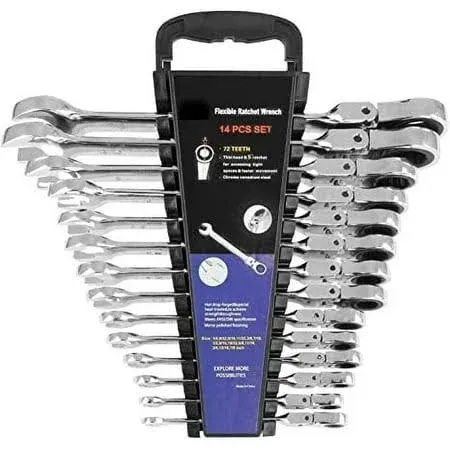 14-Piece Ratcheting Wrench Set, SAE 1/4”-7/8”, Chrome Vanadium Steel Flex Head