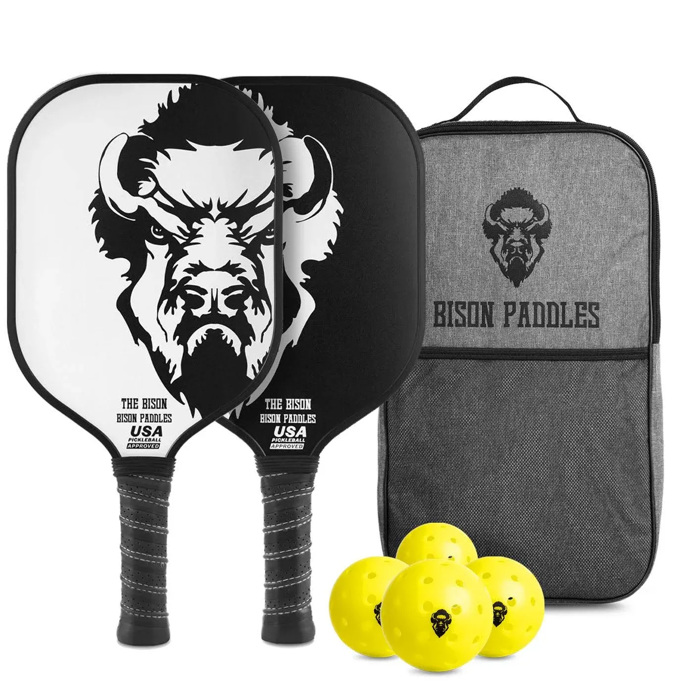 Pickleball Paddles Set of 2 | Lightweight & Powerful | Durable Unibody Construction | Textured Carbon Surface & Honeycomb Core | Pickleball Set Includes 4 Pickleballs, & Carry Case | USAPA Approved