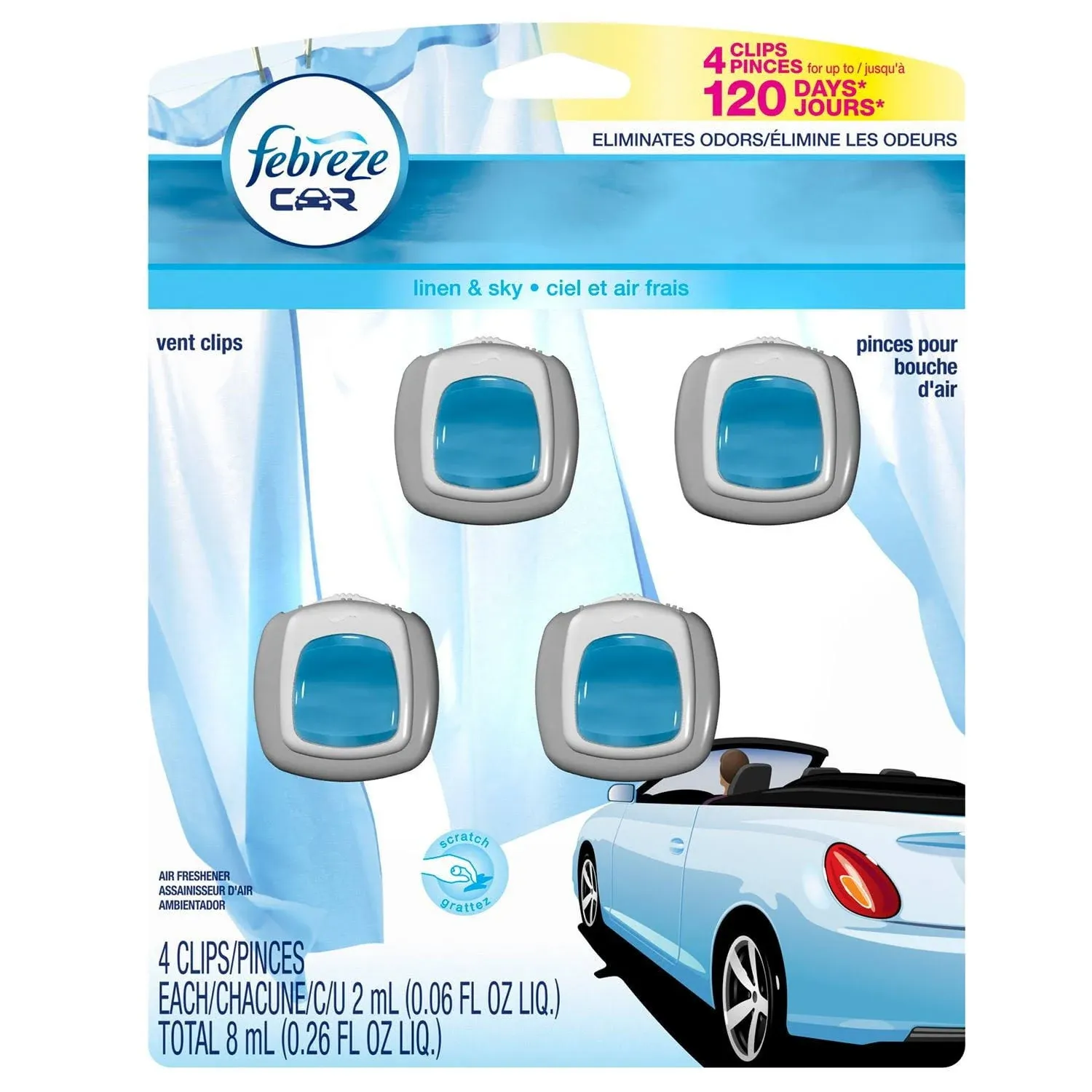 Febreze Linen &amp; Sky 4 Pack Car Vent Clip On Air Fresheners