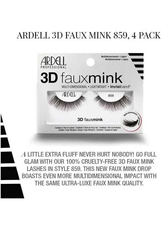 Ardell False Eyelashes 3D Faux Mink 859, 4 pairs