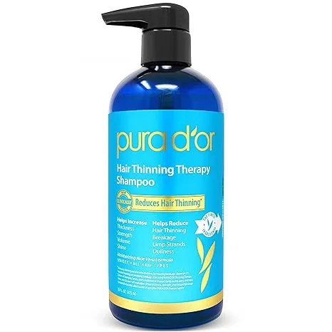 PURA D'OR Hair Thinning Therapy Biotin Shampoo ORIGINAL Scent CLINICALLY TESTED Proven Results,Low Lather Herbal DHT Blocker Hair Thickening Products For Women & Men,Color Safe Routine Shampoo,16oz 