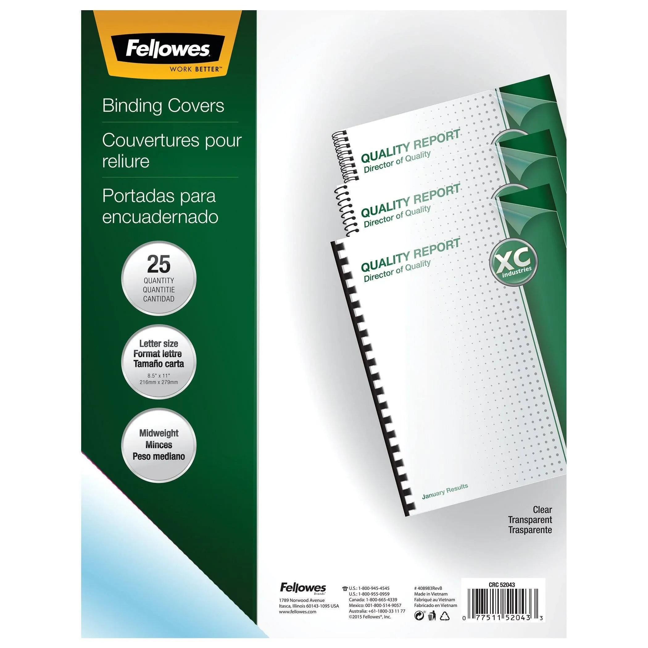 Fellowes Letter Size Binding Covers, Crystal Clear - 25 pack