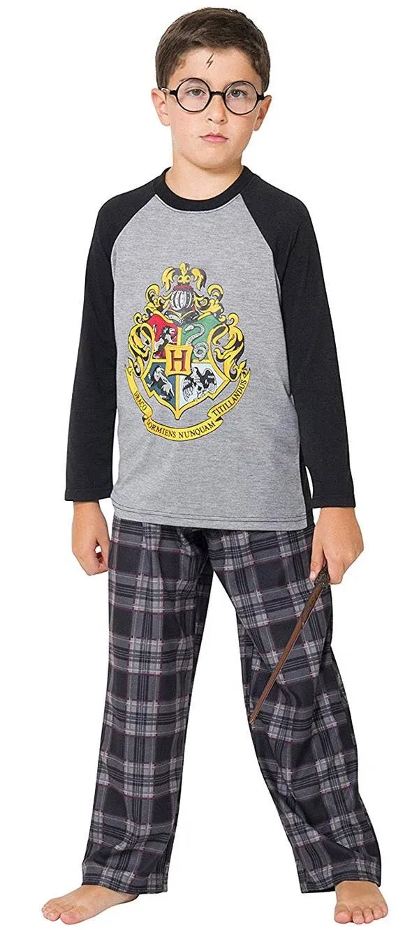 Intimo Big Boys Harry Potter Hogwarts School Crest Raglan Pajama Set