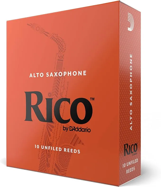 Rico Rico Saxophone Reeds - Reeds for Alto Saxophone - Thinner Vamp Cut for Ease of Play, Traditional Blank for Clear Sound, Unfiled for Powerful Tone - 2.5 Strength - Made in the USA - 10-Pack