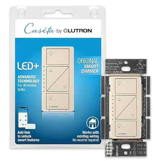 Lutron PD-6WCL-LA Caseta Wireless In-Wall Dimmer - Light Almond