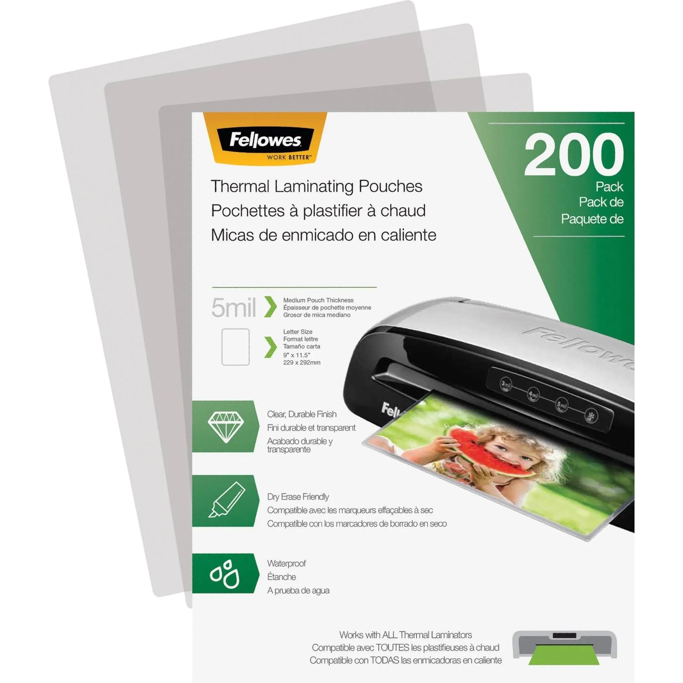 Fellowes Laminating Pouches - Letter 5 Mil 200 Pack