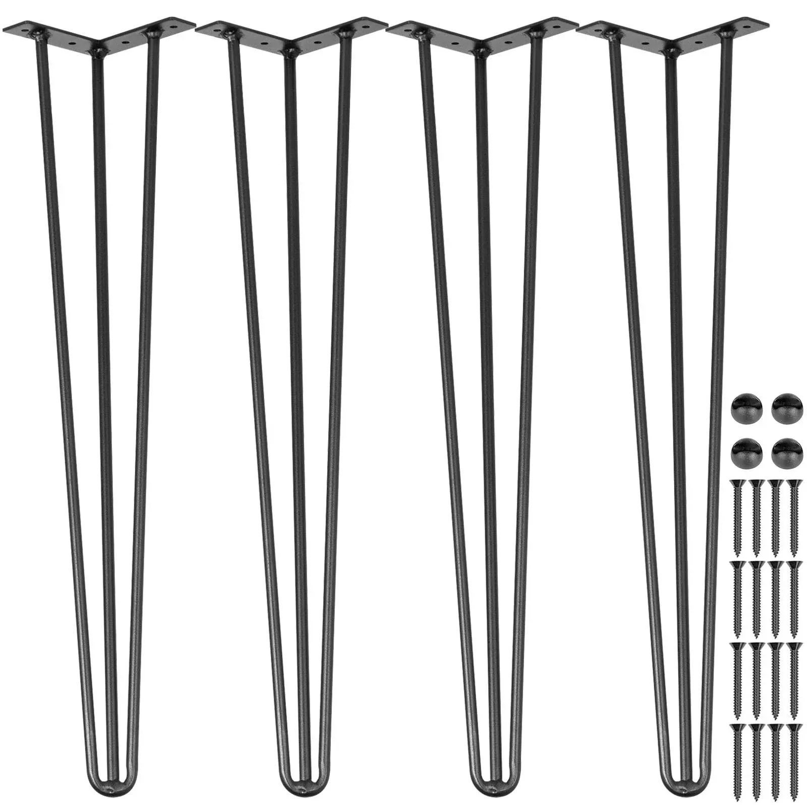 Hairpin Table Legs 30" Black Set of 4 Desk Legs 880lbs Load Capacity (Each 220lbs) Hairpin Desk Legs 3 Rods for Bench Desk Dining End Table Chairs Carbon Steel DIY Heavy Duty Furniture Legs