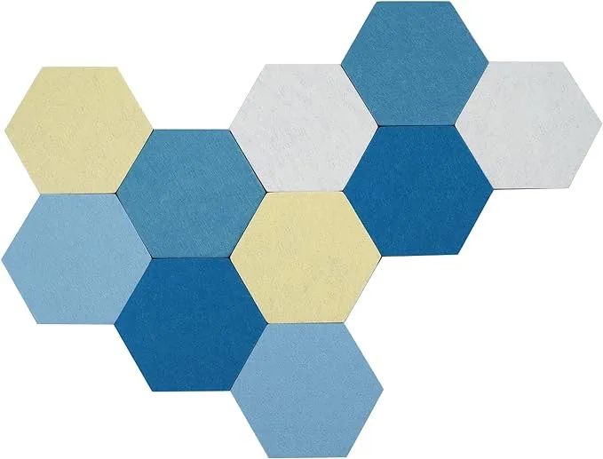 Afumazi 10Pcs Self Adhesive Felt Board Tiles Hexagon Bulletin Board for Walls, Felt Cork Pin Board for Pictures Photos Memos with Push Pins (Color B)