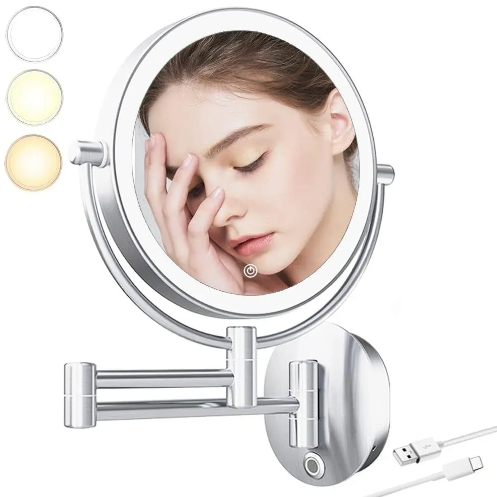 Tushengtu 9" Wall Mounted Makeup Vanity Mirror with Lights, Bathroom Shaving ...