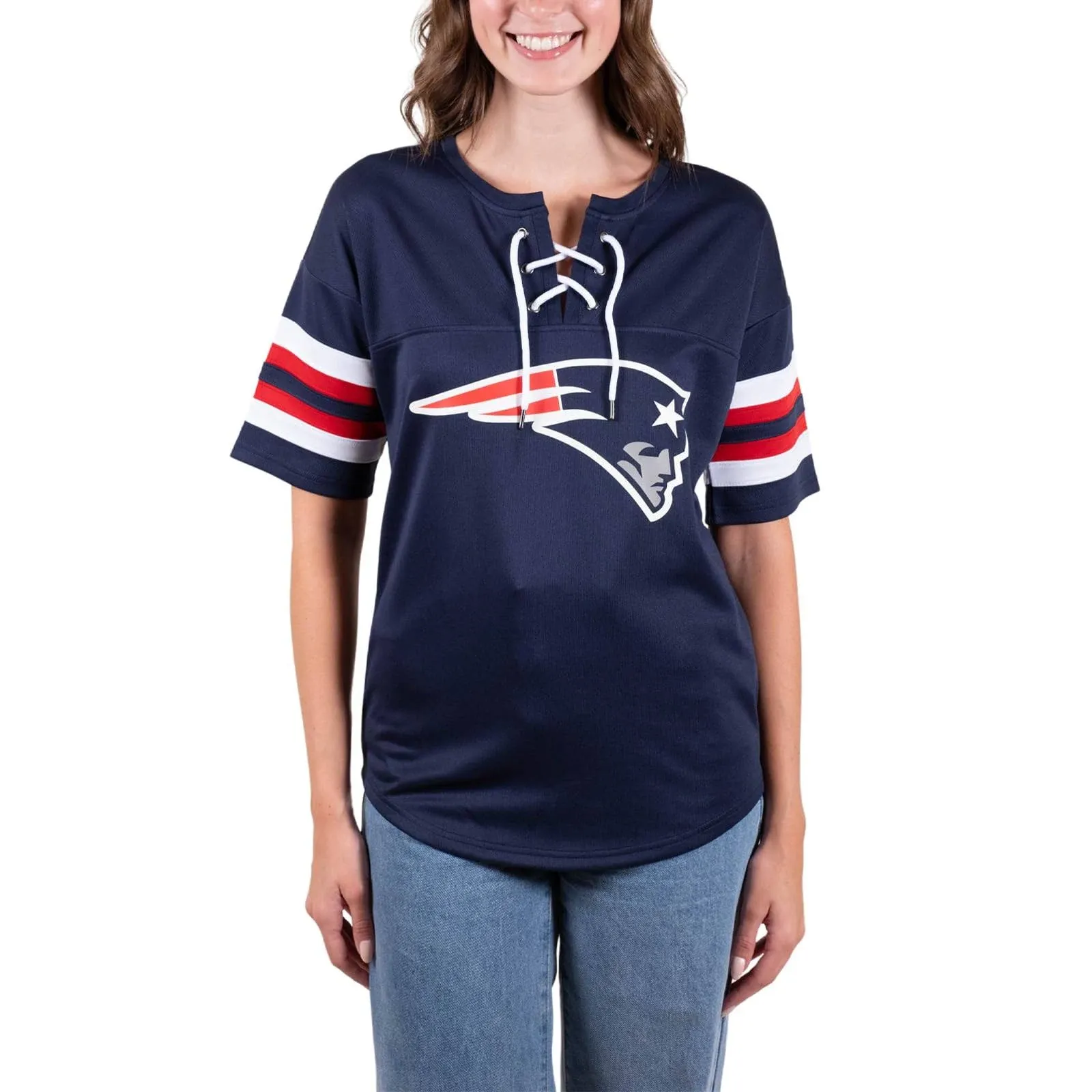 Ultra Game NFL Women&#039;s Lace Up Tee Shirt Penalty Box