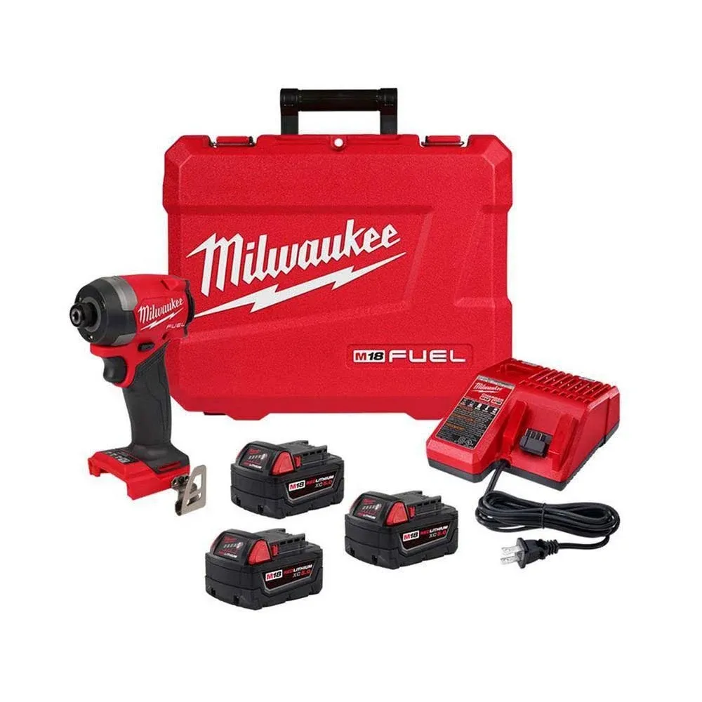 Milwaukee M18 Fuel 18-V Lithium-Ion Brushless Cordless 1/4 in. Hex Impact Driver Kit w/(3) 5.0 Ah Batteries, Charger & Hard Case 2953-22-48-11-1850