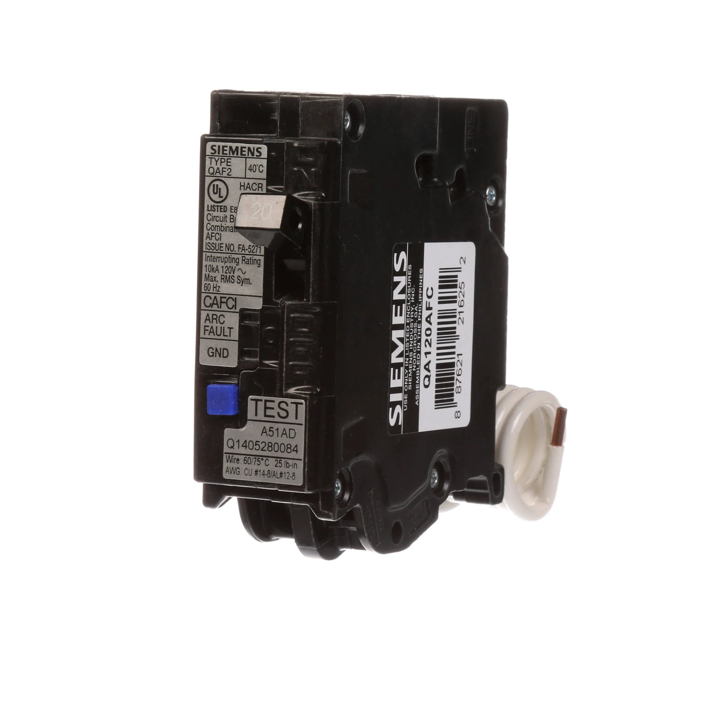 Siemens - QA120AFC - 20 amps Arc Fault/Single Pole 1 Circuit Breaker